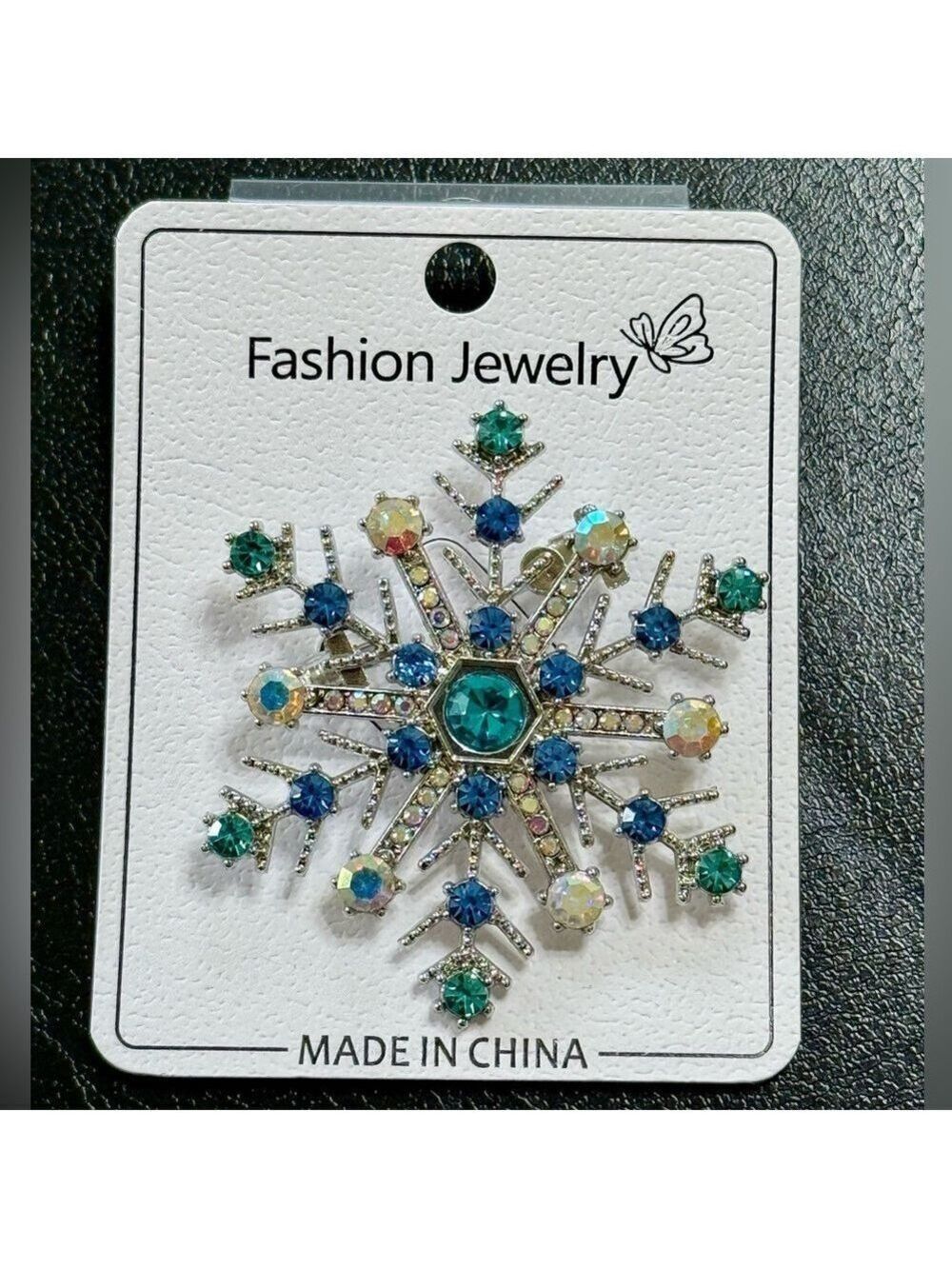 Snowflake Brooch Silver Tone Blue and Clear Crystals New - Picture 7 of 9
